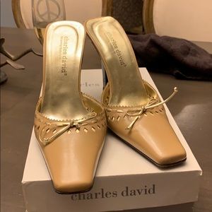 Tan mule slides